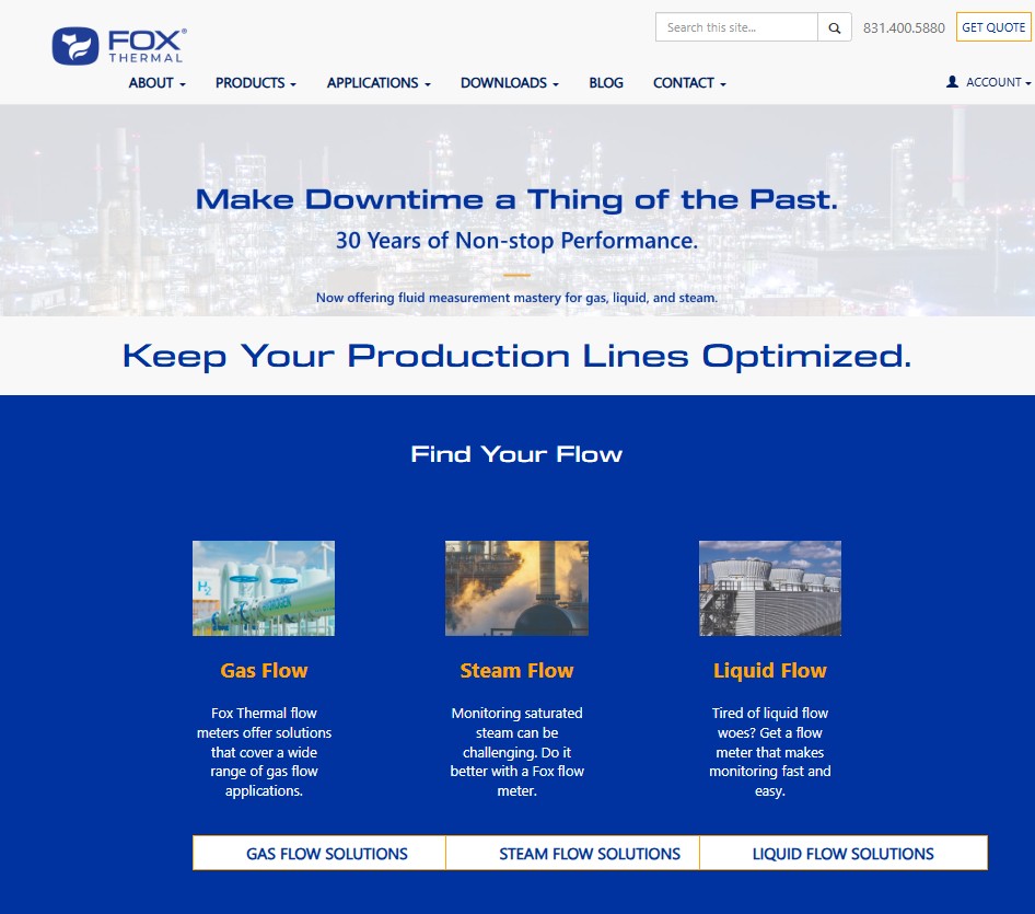 Fox Thermal Instruments, Inc. website preview