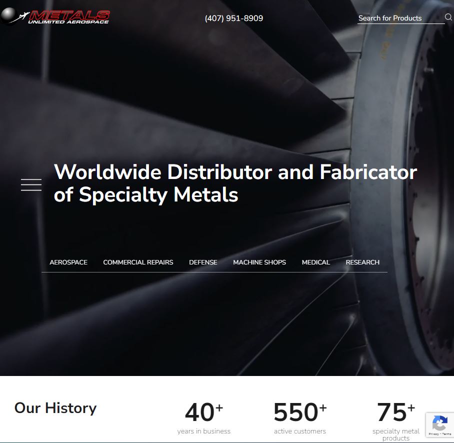 Metals Unlimited Aerospace website preview