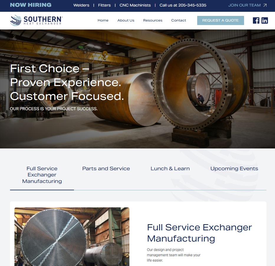 Southern Heat Exchanger Corp. website preview