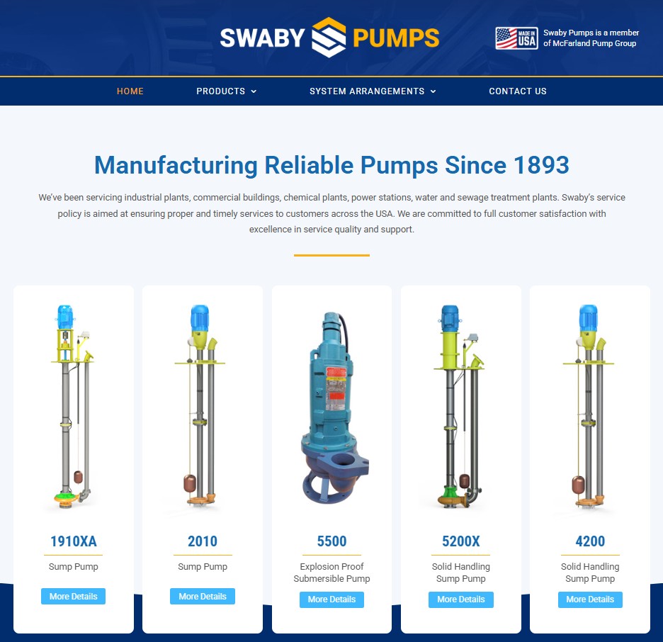 Swaby Pumps website preview