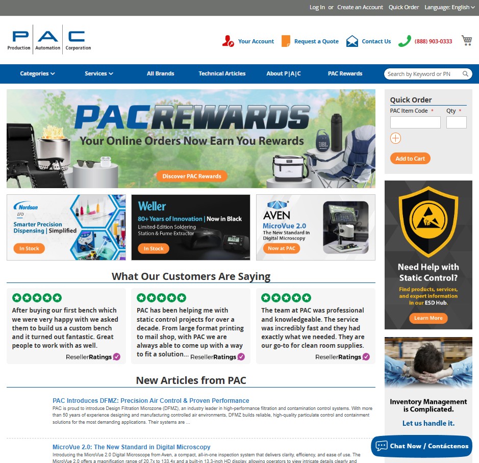 Production Automation Corporation website preview