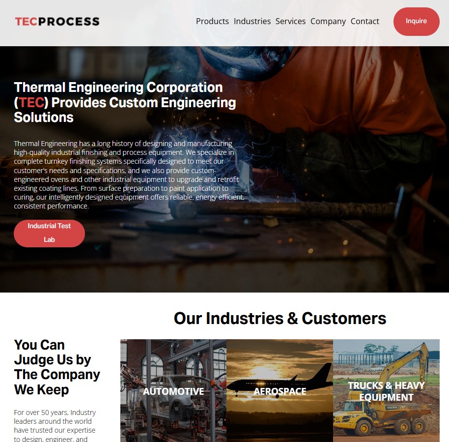 Thermal Engineering Corporation website preview