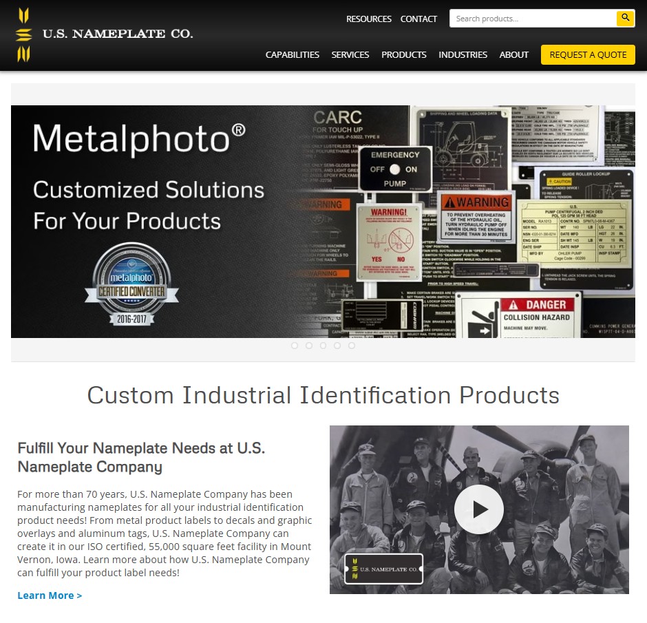 U.S. Nameplate Company website preview