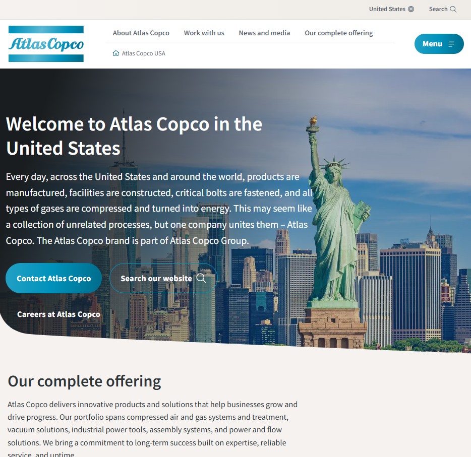 Atlas Copco North America LLC website preview