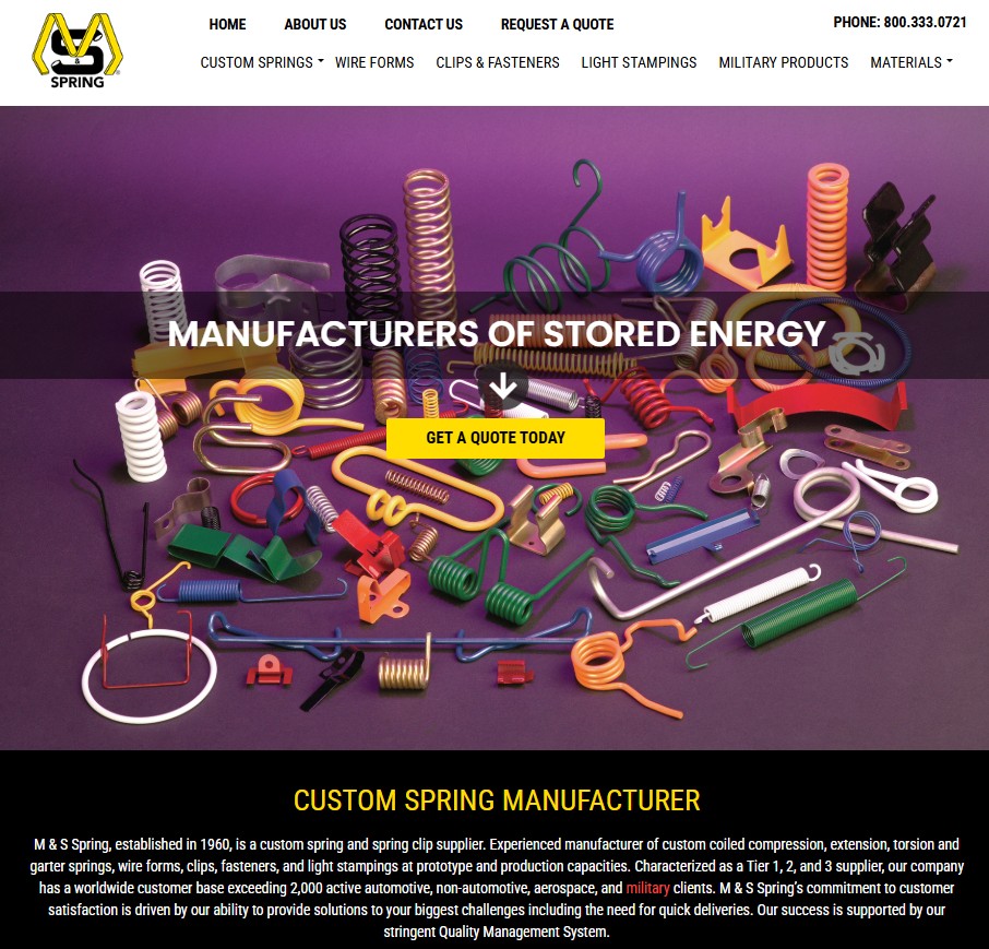 M & S Spring Co., Inc. website preview