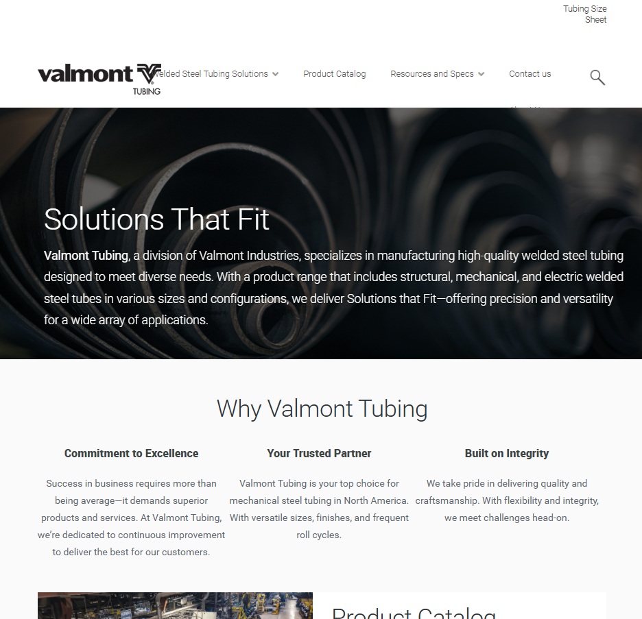 Valmont Tubing website preview