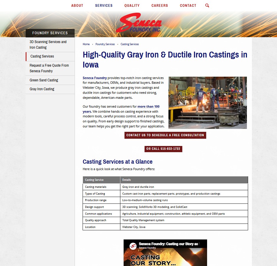 Seneca Foundry, Inc. website preview