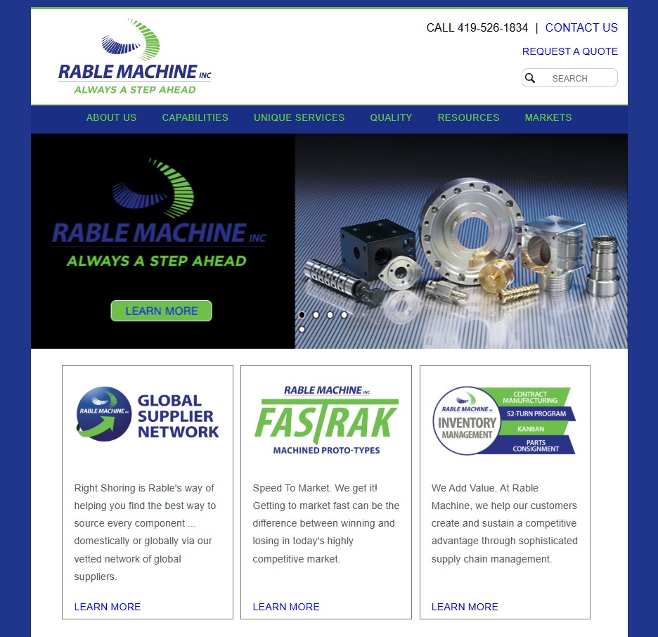 Rable Machine, Inc. website preview