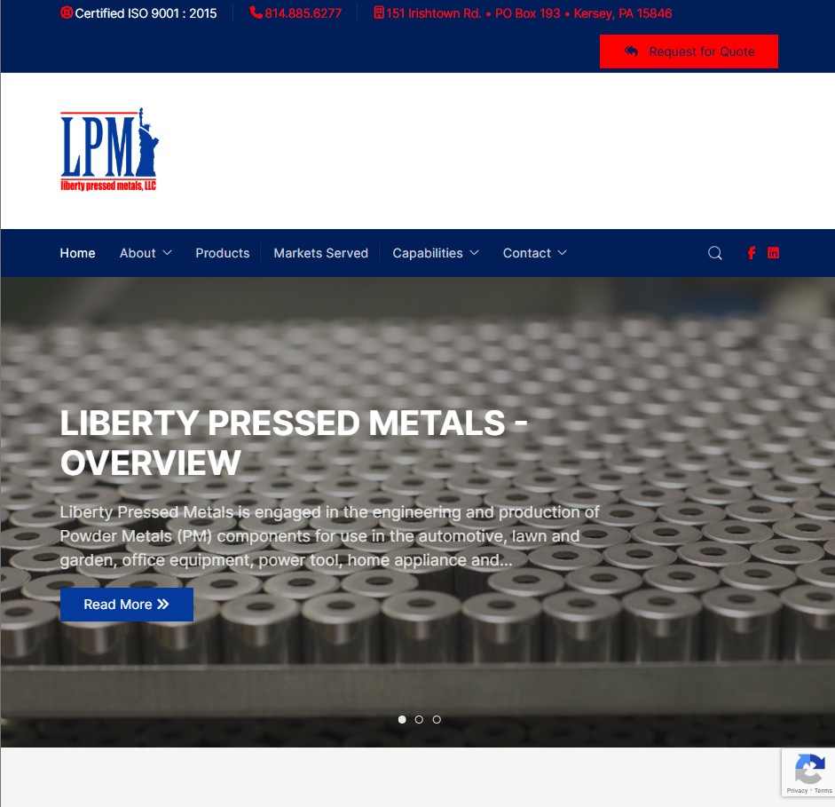 Liberty Pressed Metals, LLC website preview