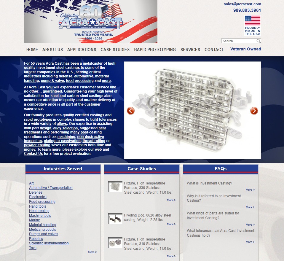 Acra Cast Inc website preview