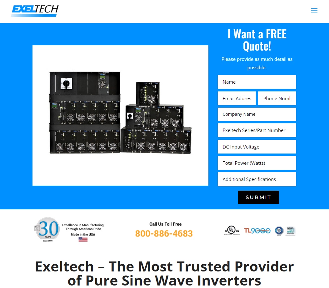 Exeltech Inc. website preview